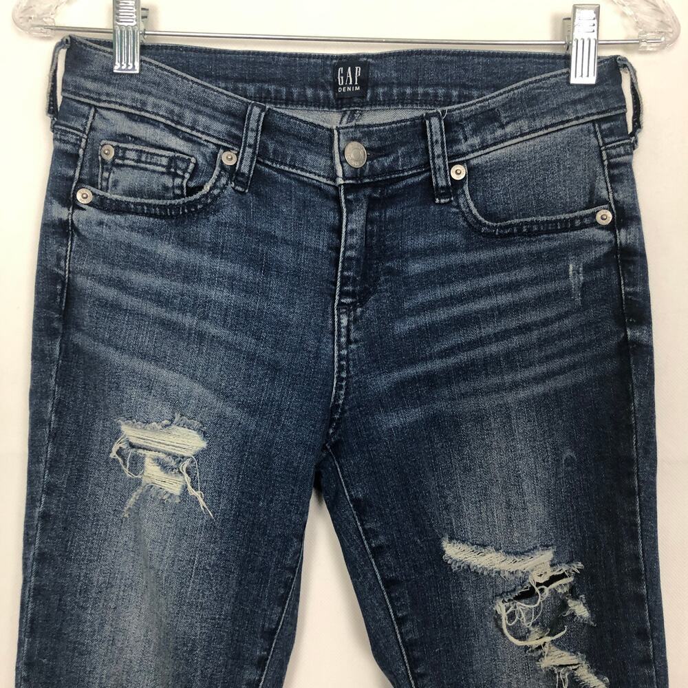 Gap Mid-Rise Distressed Dark Wash Jeans Size 26 - Picture 2 of 11